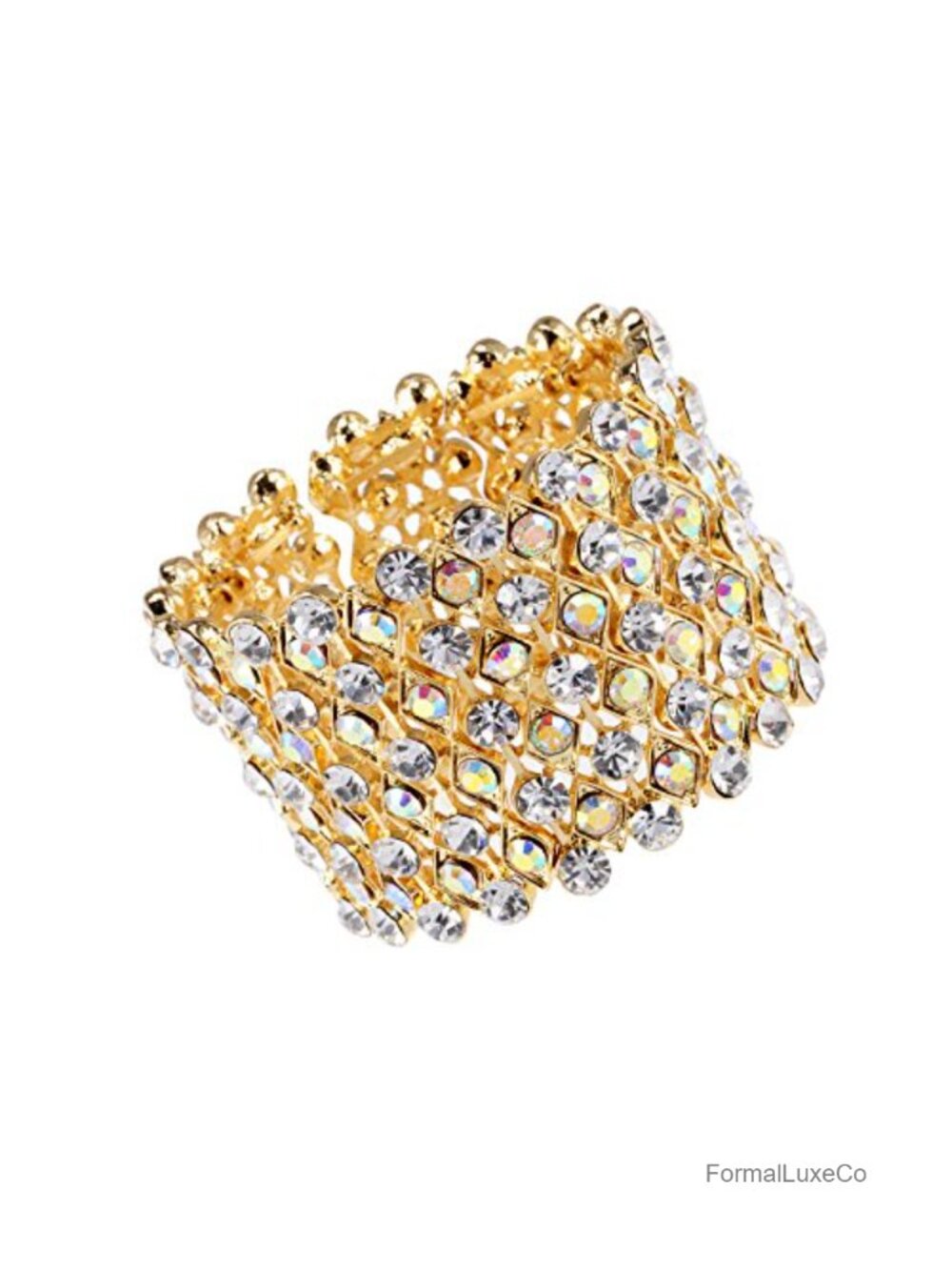 Aurora Borealis Crystal Rhinestone Stretch Wide Open Cuff Bangle Bracelet